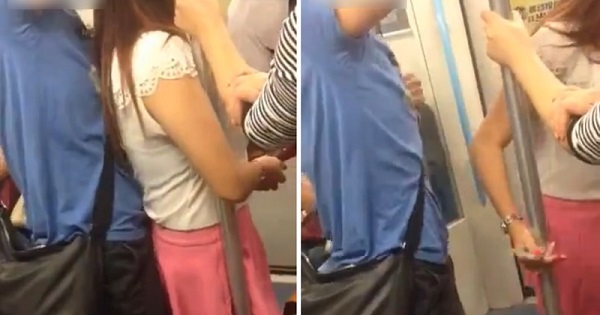 【痴漢から逃げる女】電車内で下半身を女性に押し付けボｼキてる男が発見される